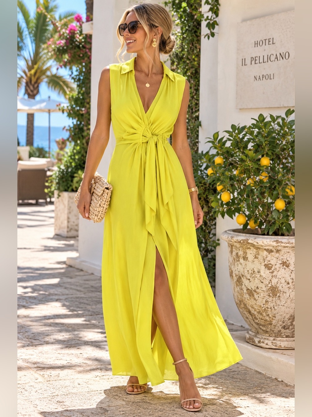 MAEVE ANTHROPOLOGIE Open Back Wrap V-Neck Tie-Waist Maxi Dress M